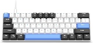 60 Percent Mechanical Gaming Keyboard,Black White Blue Mixed Color Keycaps Gaming Keyboard with Brown Switches, Detachable Type-C Cable Mini Keyboard with Blue LED Light for Windows/Mac/PC/Laptop