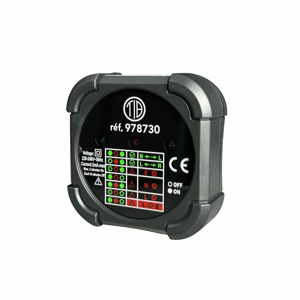 Testeur de Prise, 2 pôles + terre, automatique, à voyants, Cat II - Tibelec
