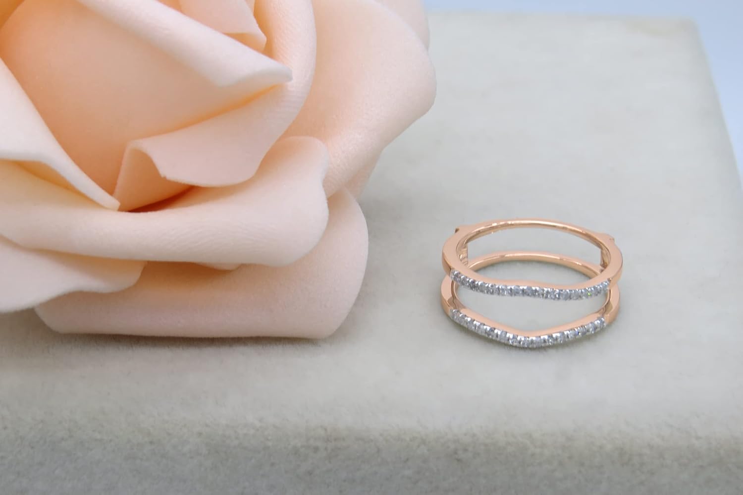 Dazzlingrock Collection 0.18 Ctw Round White Natural Diamond Wedding Enhancer Guard Ring for Women in 10K Rose Real Solid Gold