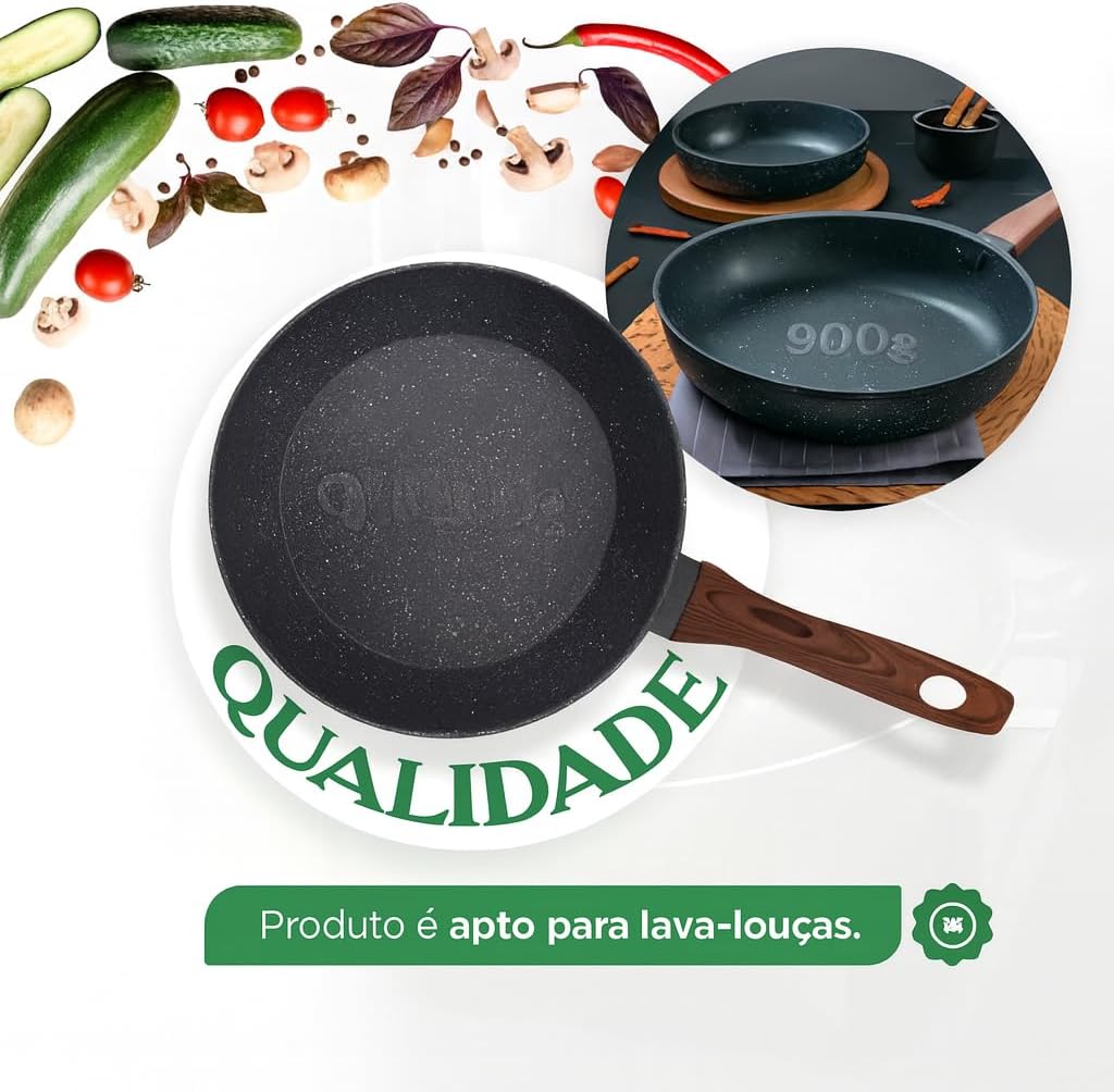 Frigideira Grande 24cm Em Cerâmica Cabo De Madeira Fundo Indução Fogão a Gás Elétrico e Indução Saudável Frita Sem Usar Óleo Durável Premium Frigideira Grande 24cm Em Cerâmica Cabo De Madeira Fundo Indução Fogão a Gás Elétrico e Indução Saudável Frita Sem Usar Óleo Durável Premium