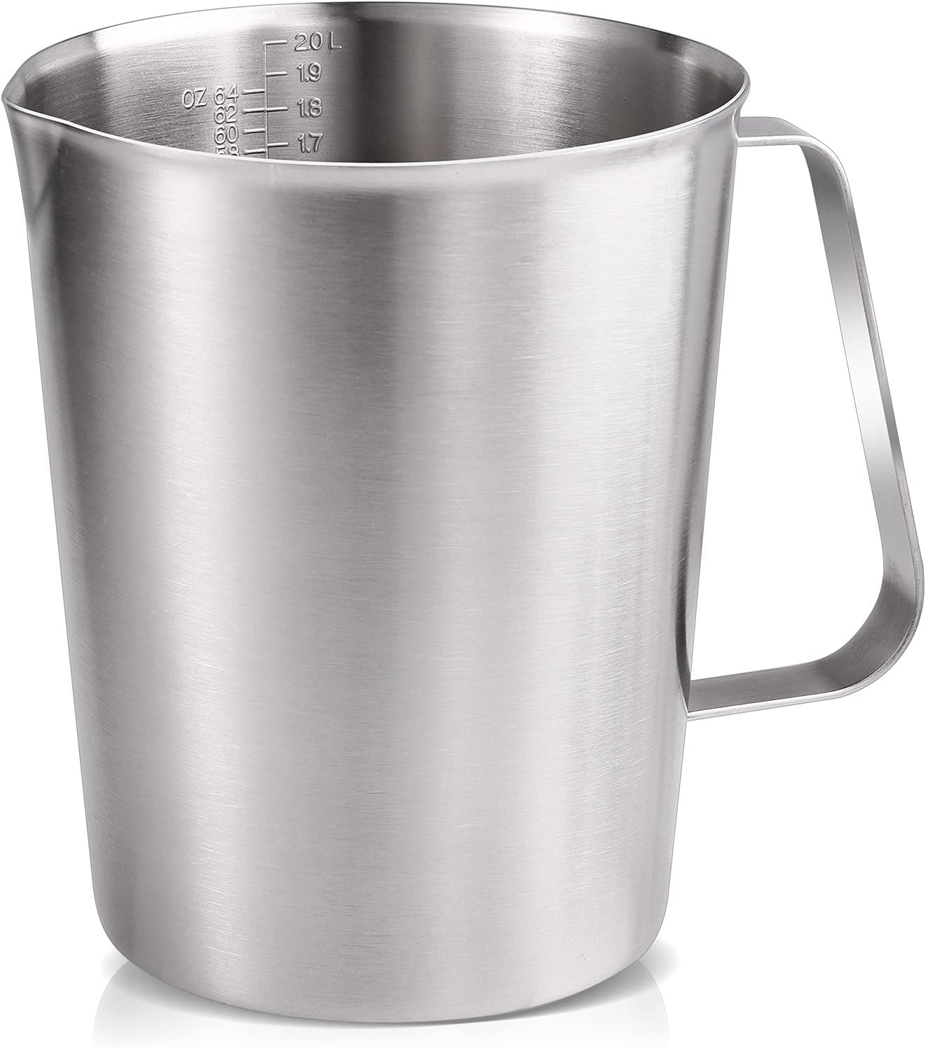 KSENDALO 64Oz/8Cup Stainless Steel Pitcher (SUS304), 2 Liter Metal Container for Water, Milk, Liquid with Handle with Engraved Markings, Silver