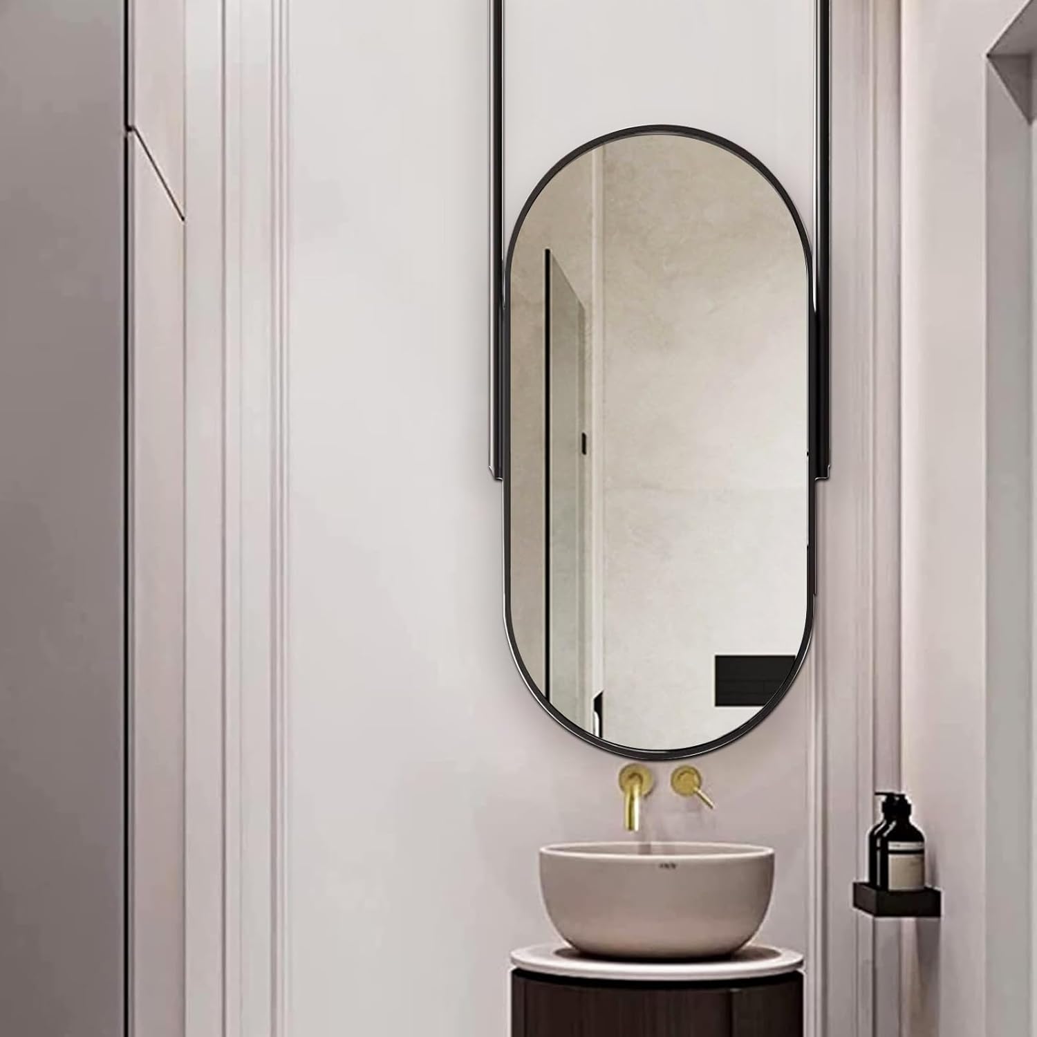 オーバル天井吊り下げミラー、壁掛け式メイクアップドレッシングミラーメタルフレーム装飾、自宅やホテル、リビングルームベッドルーム、フロ