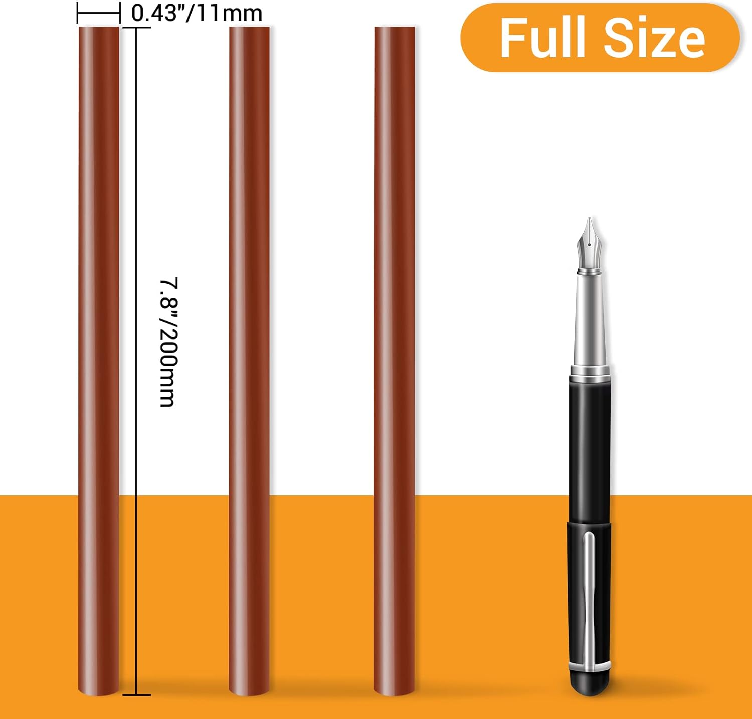 Brown Hot Glue Stick, 24 PCS 0.43" Dia x 8" Long Fbric Glue Sticks for Craft, Adhesive Hot Melt Gluing Sticks for Crafting, Woodworking, Decoration, Bonding Repair, Wax Sealing
