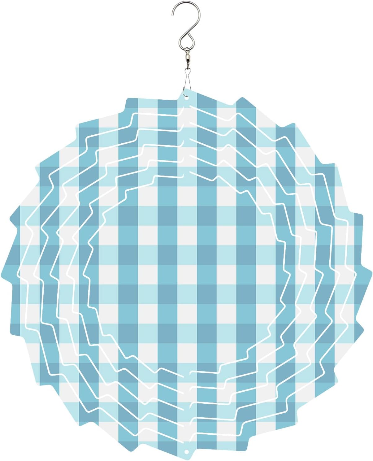 Wind Spinners for Outdoor - 12in, Easter Teal Lattice Plaid 3D Hanging Stainless Steel Wind Sculpture for Patio, Lawn, Garden Yard Balcony Art Decor