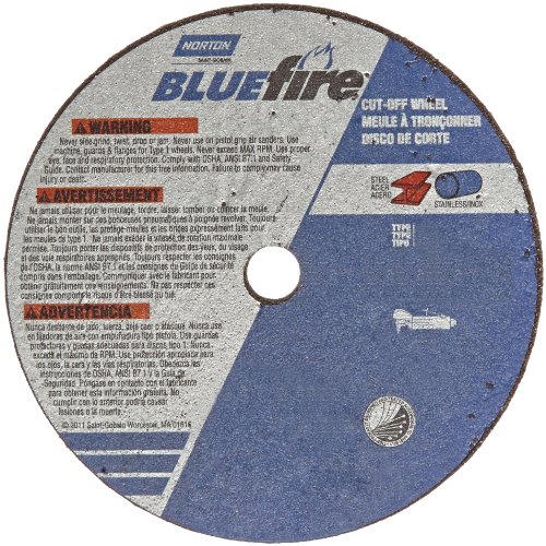 Norton Blue Fire Small Diameter Reinforced Abrasive Flat Cut-Off Wheel, Type 1, Zirconia Alumina and Aluminum Oxide, 3/8