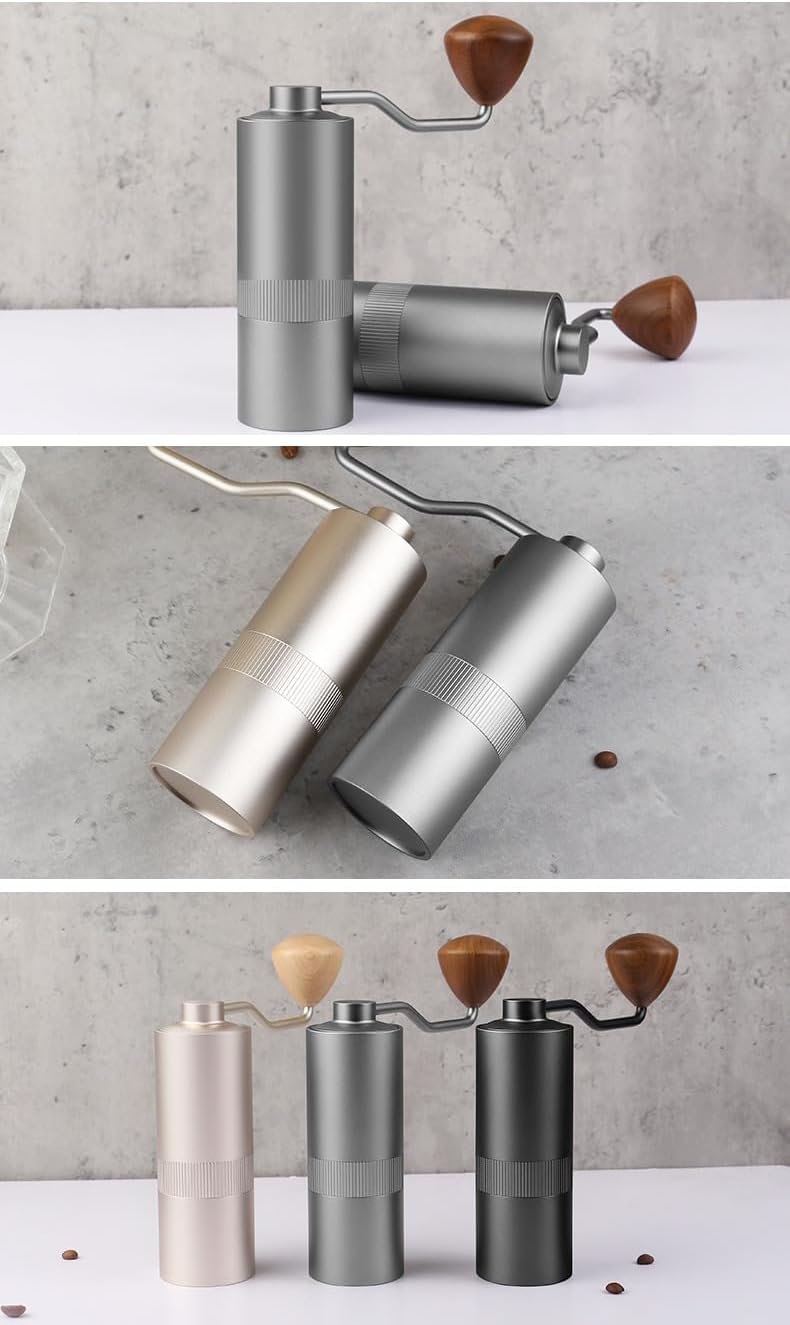 手動挽きコーヒー豆機 15G-NB2024 チャンパンゴールド/アイアングレー CNCステンレス鋼製ミル 調整可能な目盛り 精密な粉