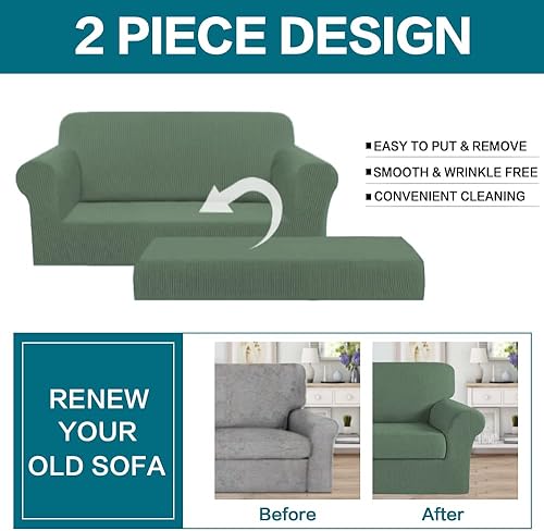 Vista 336 de Turquoize - Funda elástica para sofá de 2 piezas y 3 cojines, funda protectora lavable con elástico en la parte inferior, tela jacquard gruesa