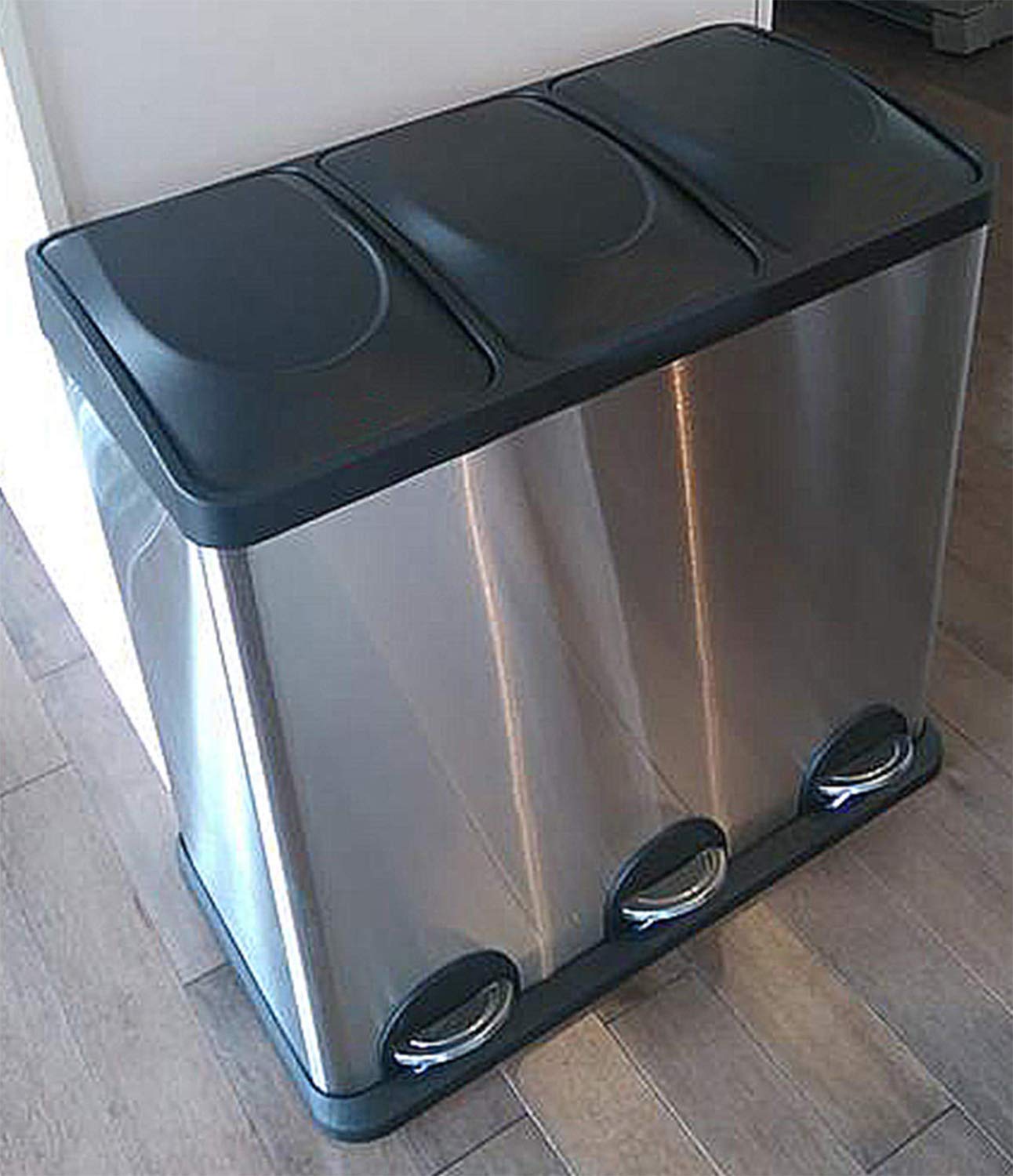 Triple Compartment Trash Can, Modern Design Home Office Trash Can Smell