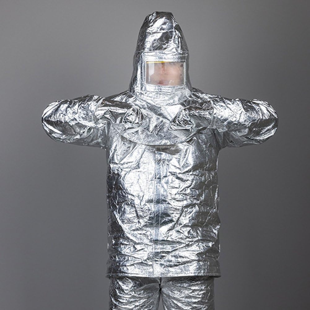 Combinaison De Protection Contre Les Radiations, Résistante À Chaleur Ignifugée, pour Pompiers, Tenue Aluminisée Complète avec Capuche, Bottes, Résistance Au Feu Jusqu'à 1000 Degrés.