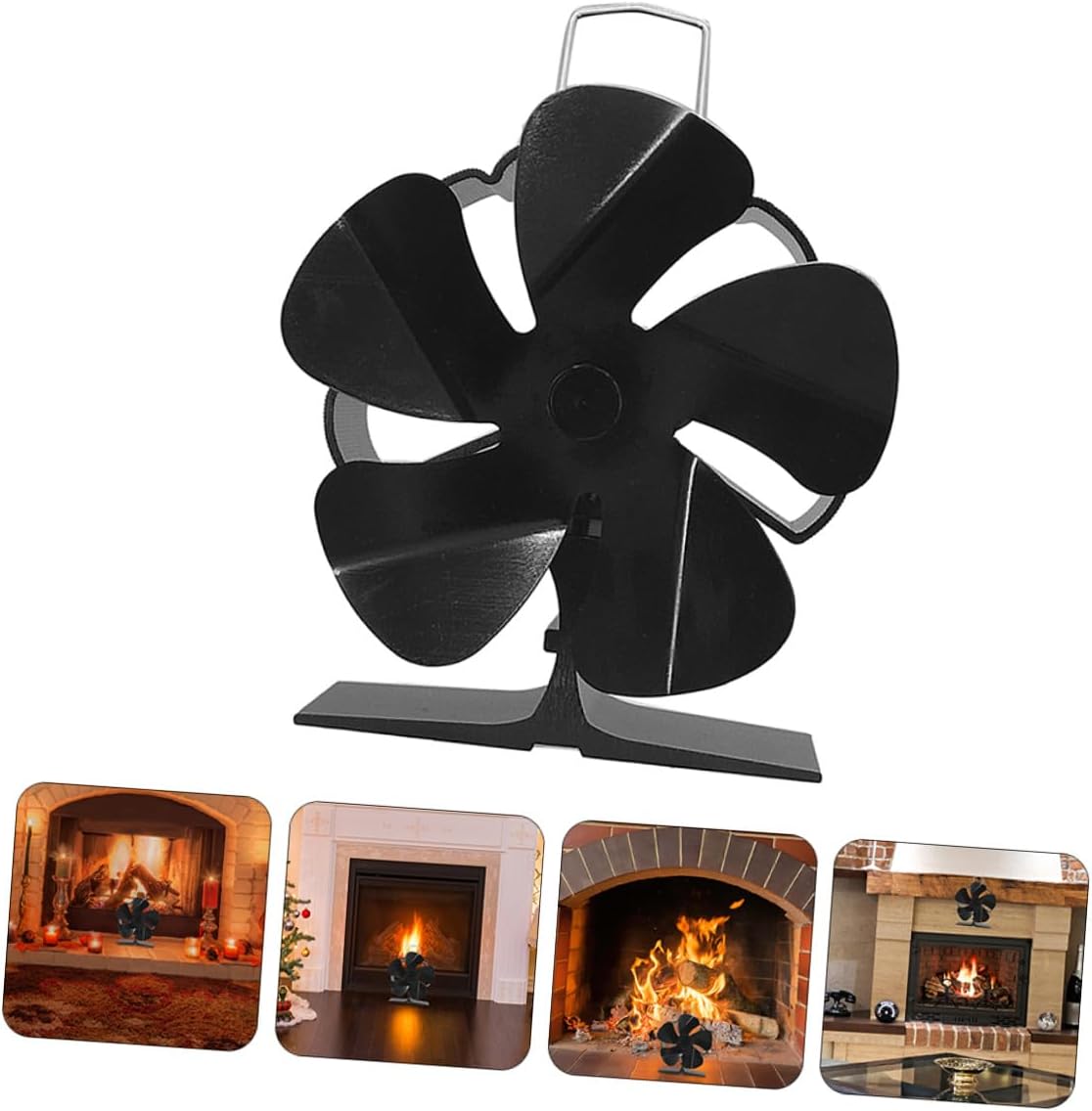 Mini 5-blade Heat Powered Fireplace Fan Silent Stove Air Circulator Black for Wood Stove Heating Efficiency