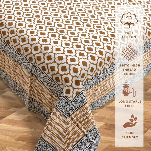 Image of TOAI Hand Block Printed Bedsheet | Bed Spread Flatsheet Bed Sheet | Pure Cotton | Queen Size 90 inchx108 inch | 210 TC Luxury Cotton | 2 Reversible Pillow Covers | Dabu Bagru | Earthy Jaal