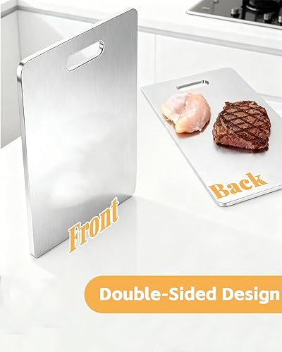 Miniatura 3 de Juego de 3 tablas de cortar de acero inoxidable para cocina, juego de tablas de cortar antiadherentes de acero inoxidable 304, aptas para