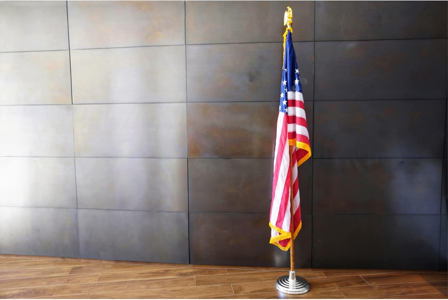 FRF FLAG American Flag with Gold Fringed 4x6 Ft, Indoors USA Flag, Embroidered Stars, with 4 Rows of Lower Stitches
