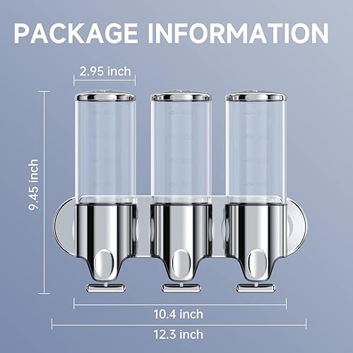 Miniatura 2 de Dispensador y organizador de bomba de ducha de baño montado en la pared 3 en 1, con etiqueta impermeable, sostiene champú, acondicionador, gel de