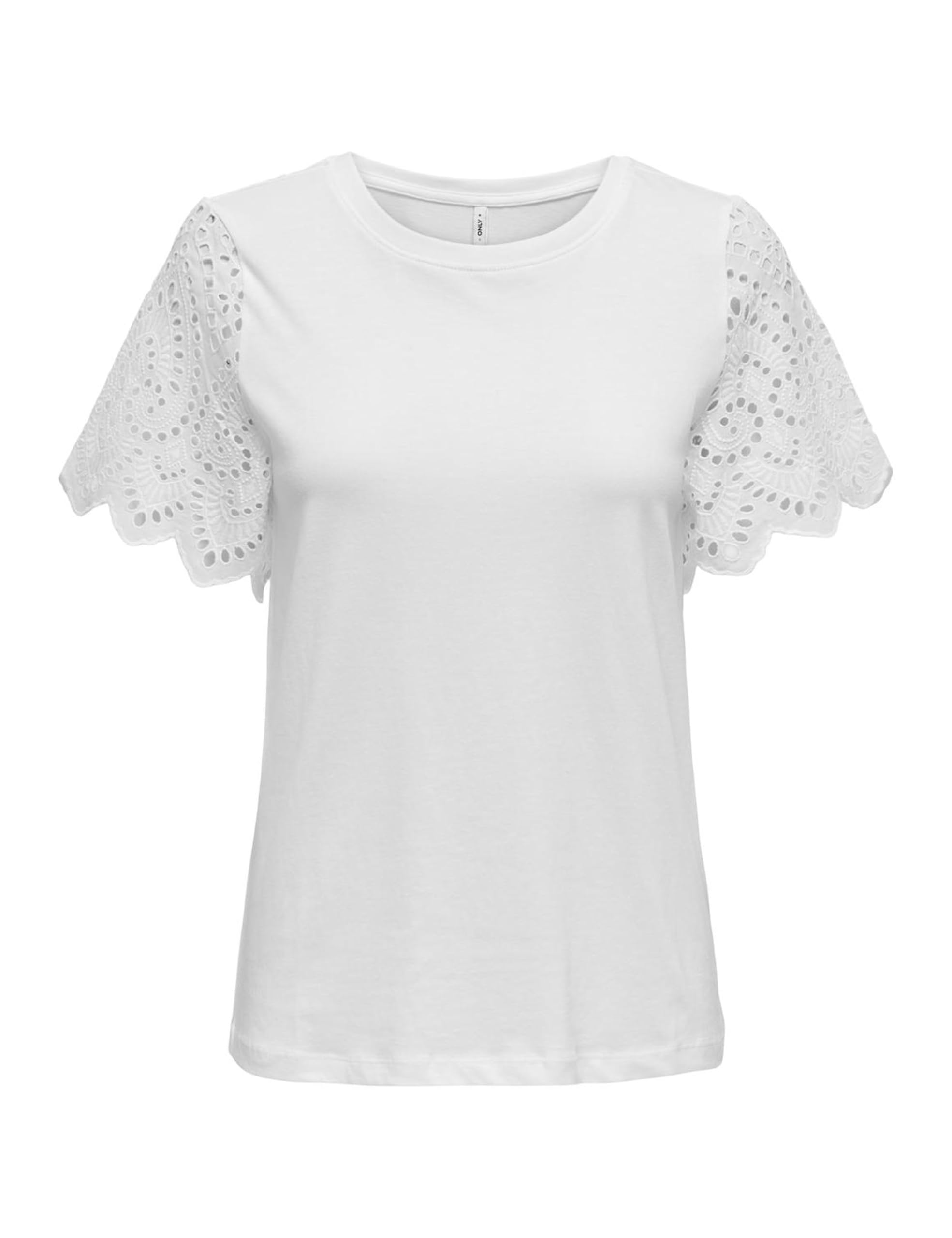 Only Women's White Onlebba Life S/S Lace Top Jrs T-Shirt, Large