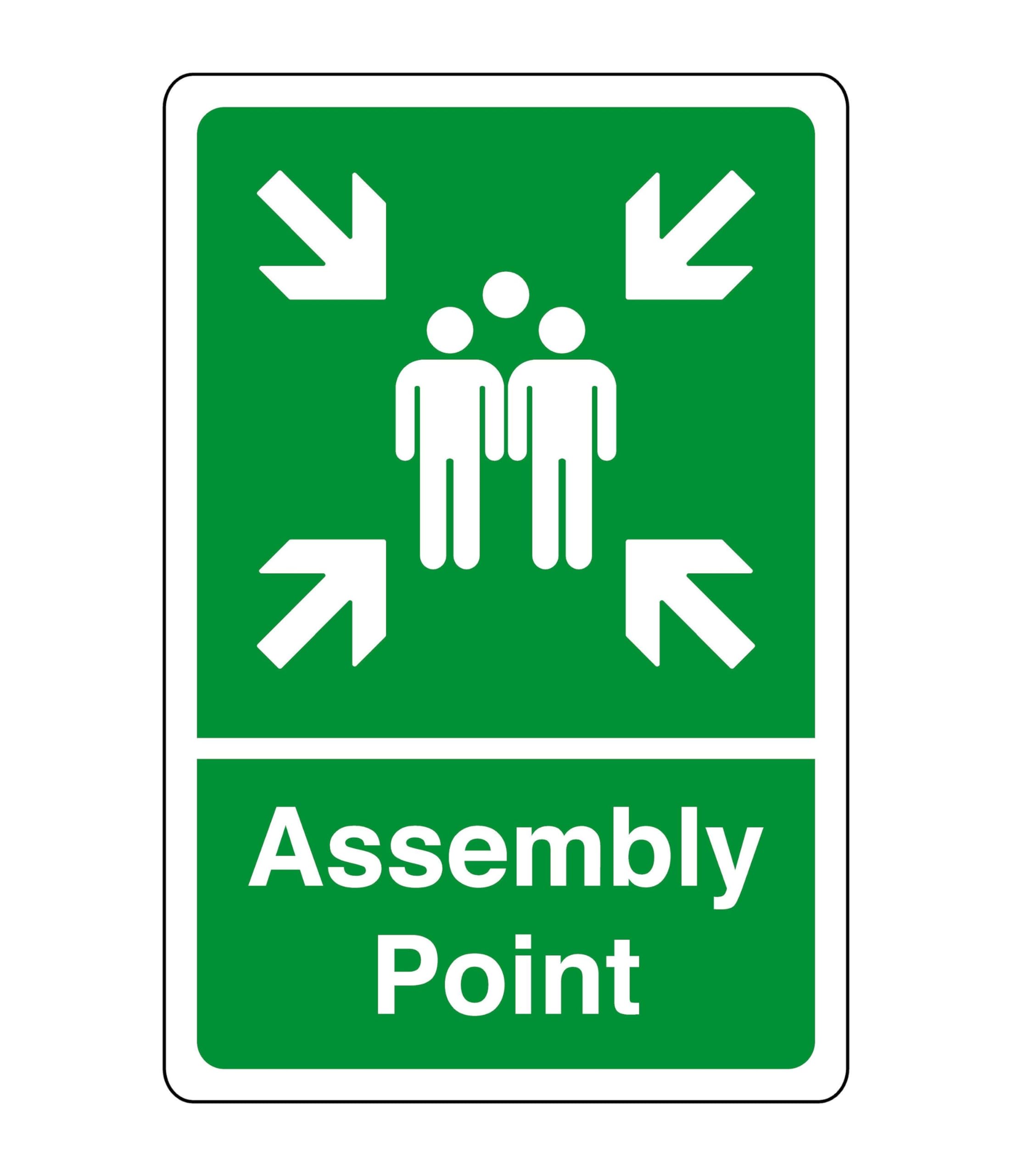 Assembly point sign - safety sign - business signs, carpark safety signs - 1.2mm Rigid plastic for indoor/outdoor usage (300mm x 200mm) Viewing Distance within 7m.