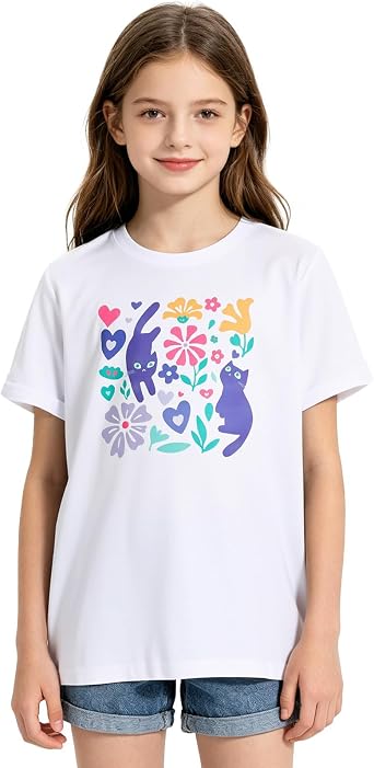 Kids4ever Girls Graphic Shirt Summer Short Sleeve Casual Tee 7-14 Years