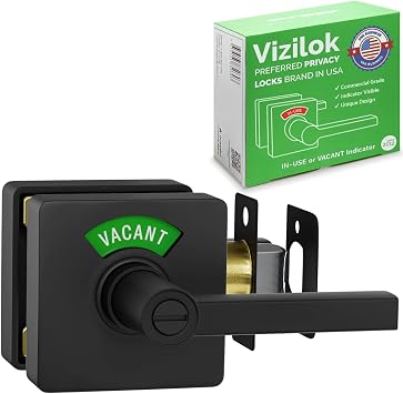 VIZILOK Commercial Door Lock for Bathroom Privacy, Safety, R3FM Square Vacant Occupied Indicator in Matte Black, ANSi Grade2, Perfect for Restaurants, Medical Offices, Airbnb, Dorms, Gyms