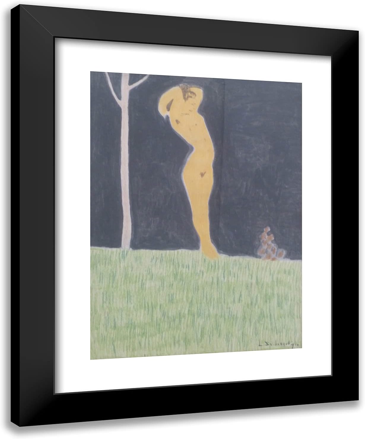 ArtDirect Spilliaert, Leon 20x24 Gold Ornate Framed Art Print with Double Matting Titled: Standing Naked
