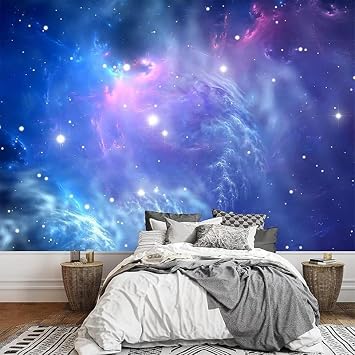 Custom Space Nebula Peel and Stick Wall Mural 3D Abstract Galaxy Wallpaper Removable Large Starry Sky Wall Papers for Living Room Bedroom 196"W x 125"H