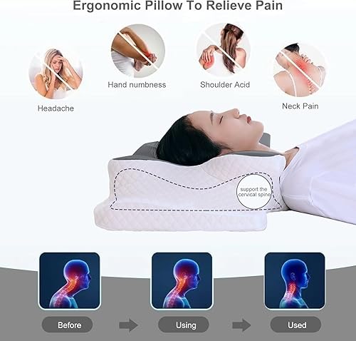 Miniatura 6 de Almohada cervical para el cuello, almohadas ergonómicas de espuma viscoelástica para dormir, almohada de contorno ortopédica, suave, transpirable
