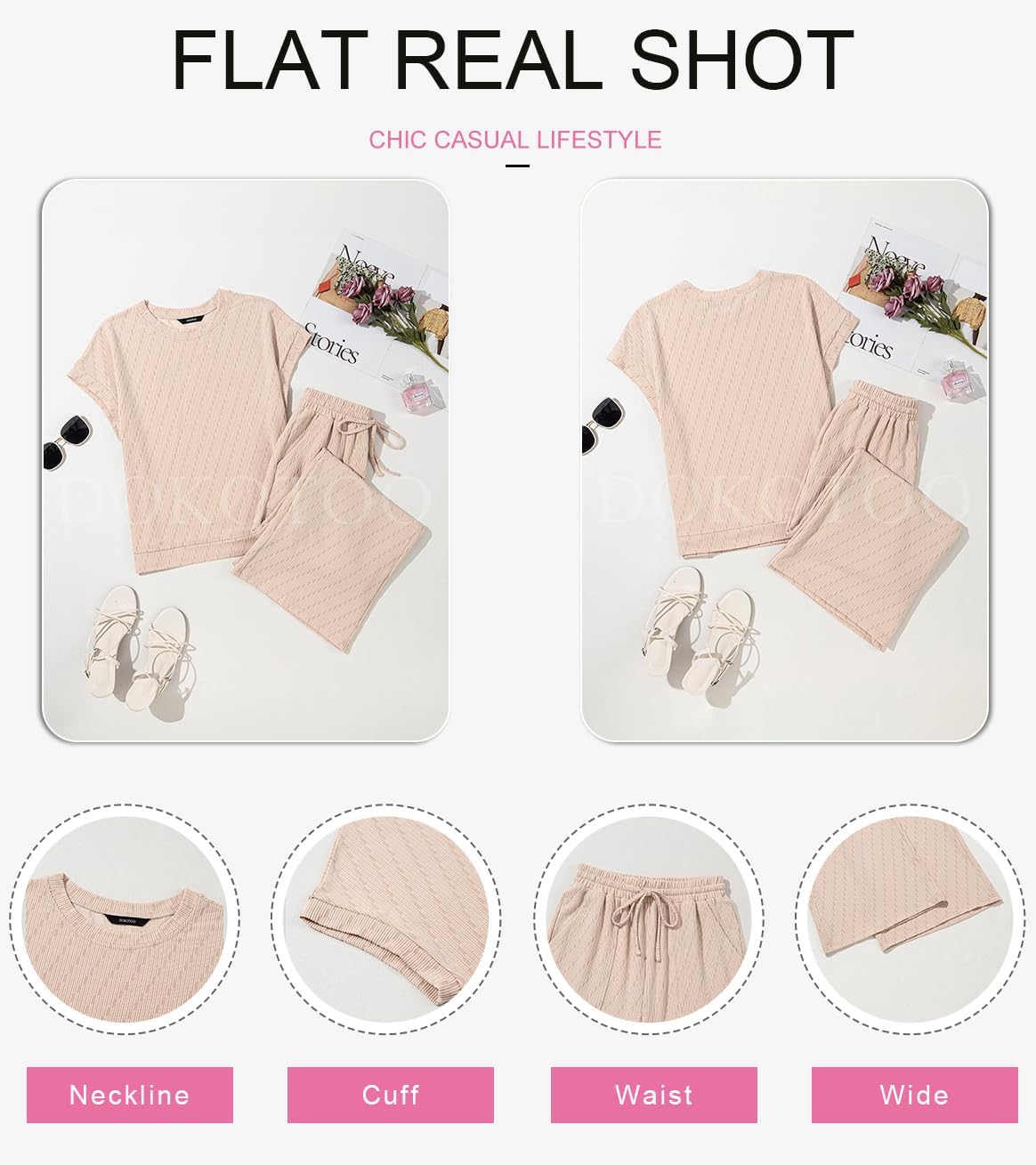 Dokotoo 2 Piece Sets for Women Casual Short Sleeve Summer Tops and High Rise Wide Leg Pants Lounge Sets - Image 6