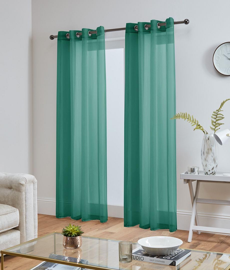 John Aird Lucy Voile Curtains - Eyelet - Pair - 2x Voile Panels (Teal 58" Wide x 81" Drop) — image 1