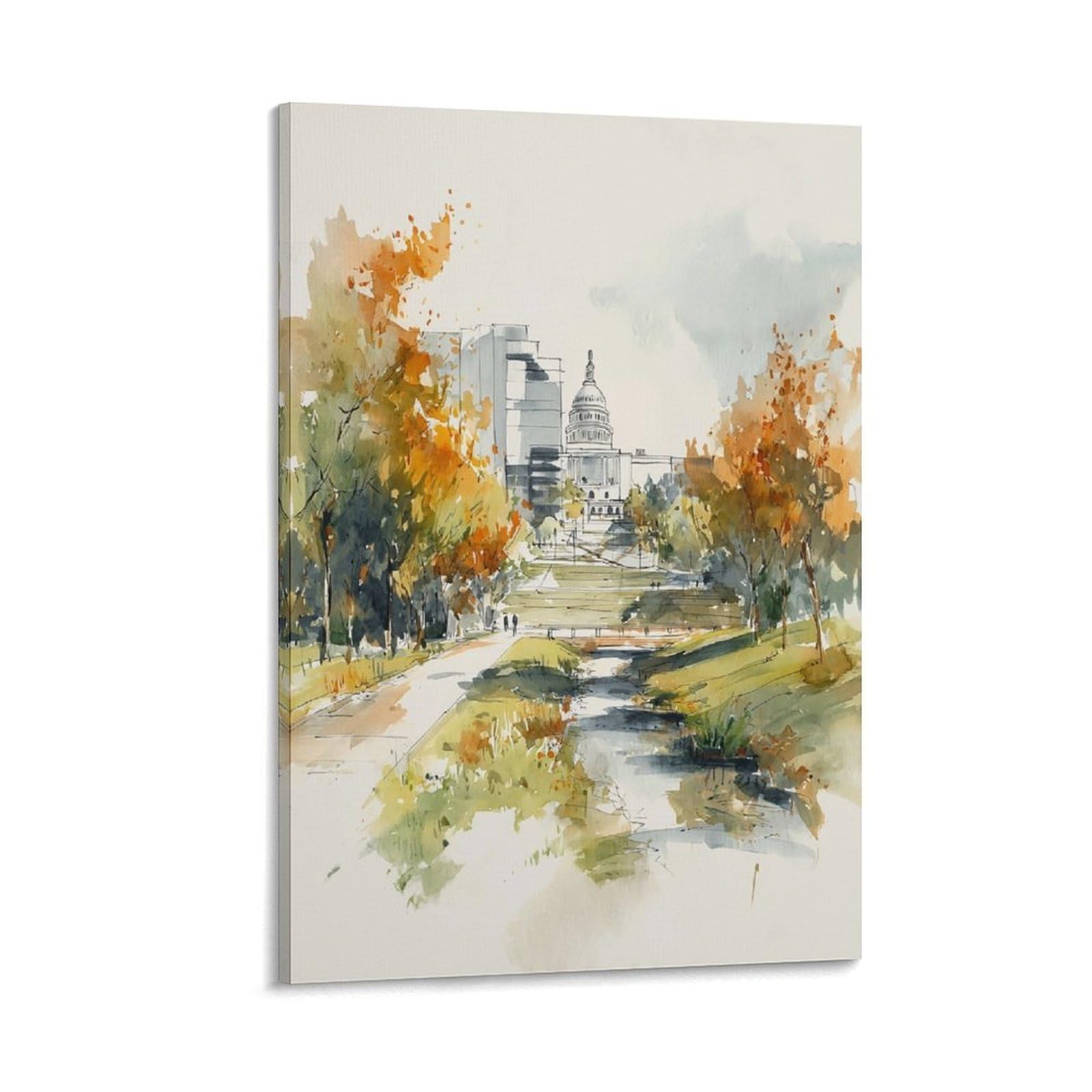 CNAHEIZ Washington Autumn 20x30inch(50x75cm) Vintage Travel Poster Watercolor Canvas Art