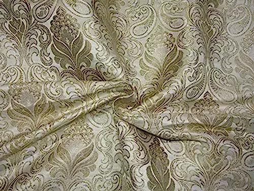 Brocart de soie au mètre tissu jacquard crème doré métallisé 112cm