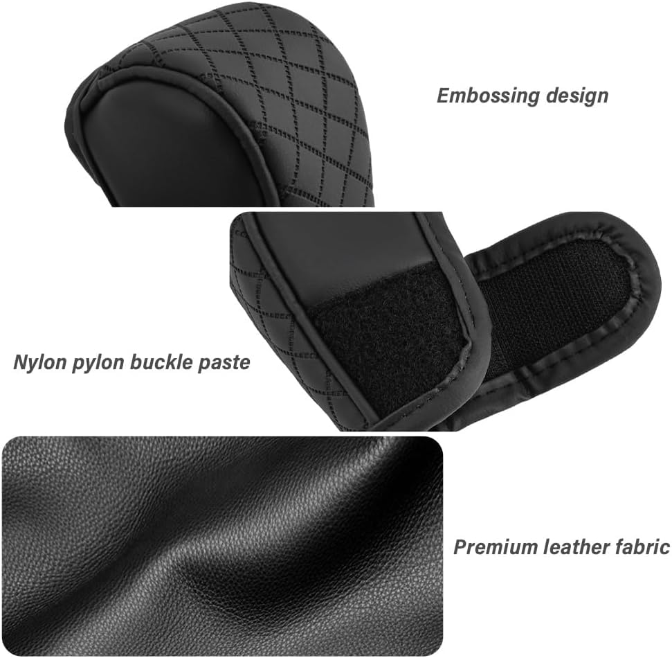 Image of DETACHI Car Gear Knob Cover Premium PU Leather Black Non Slip Waterproof Gear Shift Protector Universal Fit for Cars SUVs Trucks Durable Diamond Design Handbrake Cover Stylish Car Interior Accessory