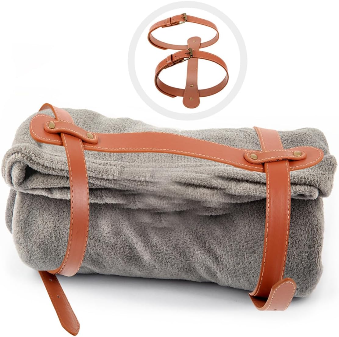 SOLUSTRE Picnic Blanket Carry Strap for Pu Leather Adjustable with Metal Buckle, Wear Resistant and Easy to Clean Portable Outdoor Camping Mat Strap Travel and Picnics