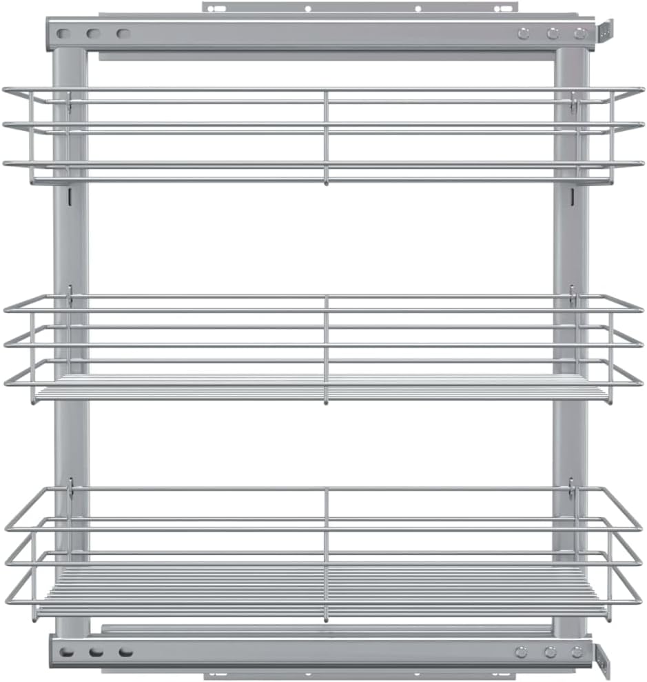 3-Tier Pull-out Kitchen Wire Basket, Sliding Cabinet Organizer Drawer, Heavy Duty Metal Storage Rack for Cupboard, Pantry and Under Sink, 18.5 x 13.8 x 22 Inches