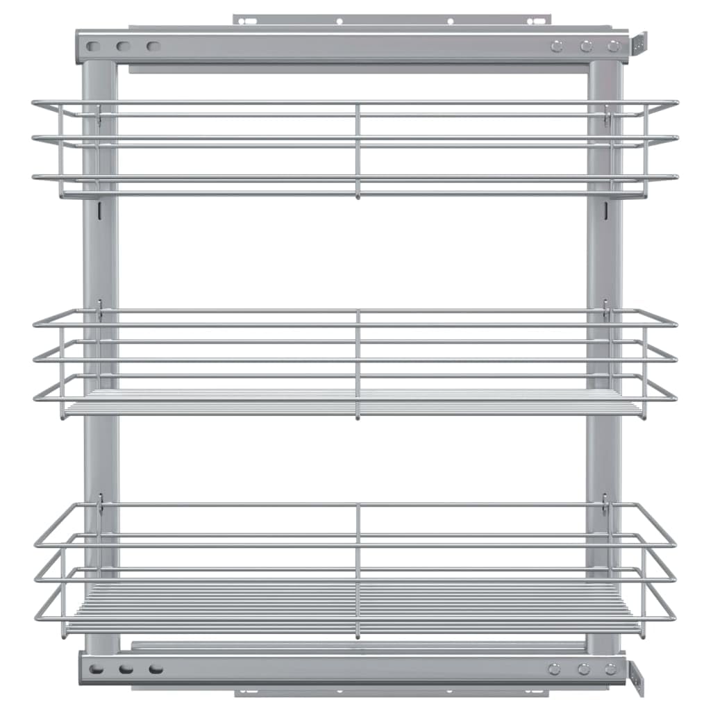 3-stufiger Küchen-Drahtkorb ausziehbar für Küchenschrank, Teleskop-Schublade zur Schrankorganisation, Silber 47x35x56 cm