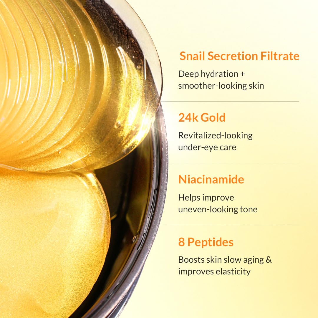MIZON SNAIL INTENSIVE GOLD EYE GEL PATCH for Dark Circles, Moisturising Eye Serum Mask, Cooling Hydrogel for Under Eye Bags, Reduces Wrinkle 30 PAIRS (Gold & Snail) 1