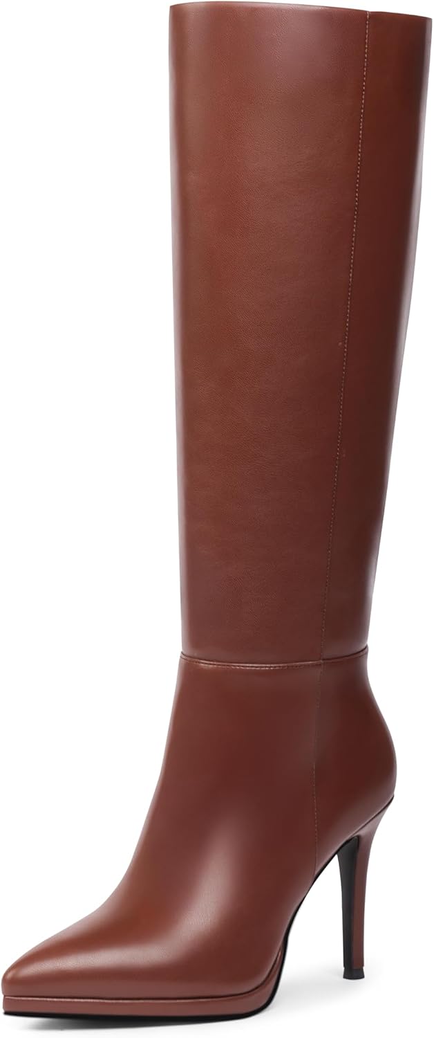 Knee High Boots Women Classic Stilettos Heel Pointed Toe platform Boots For Women High Heel Side Zipper Boots Elegant