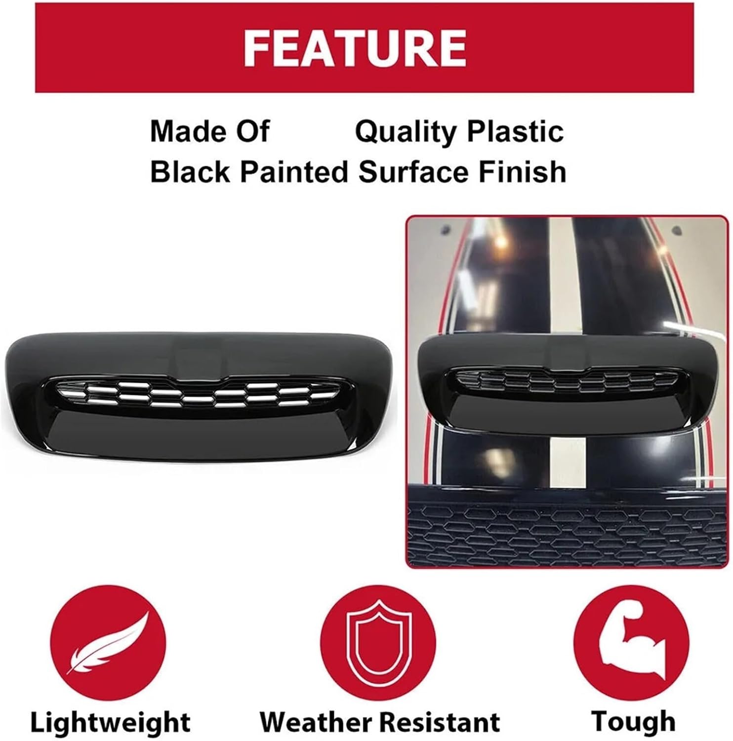 ABS Front Engine Bonnets Hood Vent Scoop Air Outlet Cover Trim Compatible With 07-13 Mini Cooper S R55 R56 R57 R58 Gloss Black/Carbon Fiber(Black a)