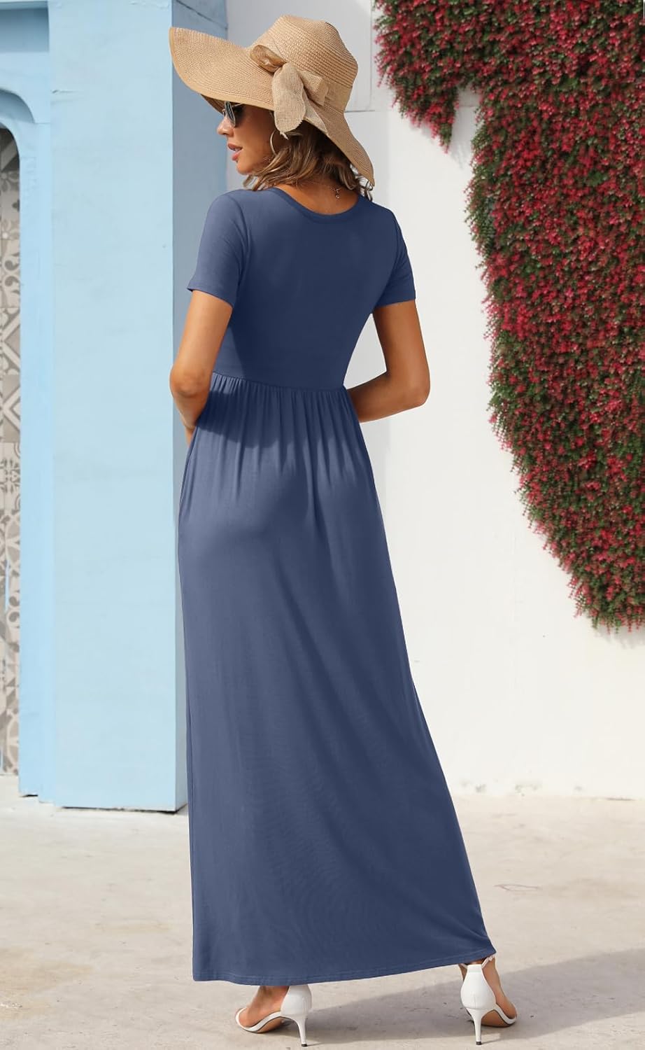 GRECERELLE Womens Summer Long Maxi Dresses 2026 Short Sleeve V Neck Casual Button Dress with Pockets - Image 4