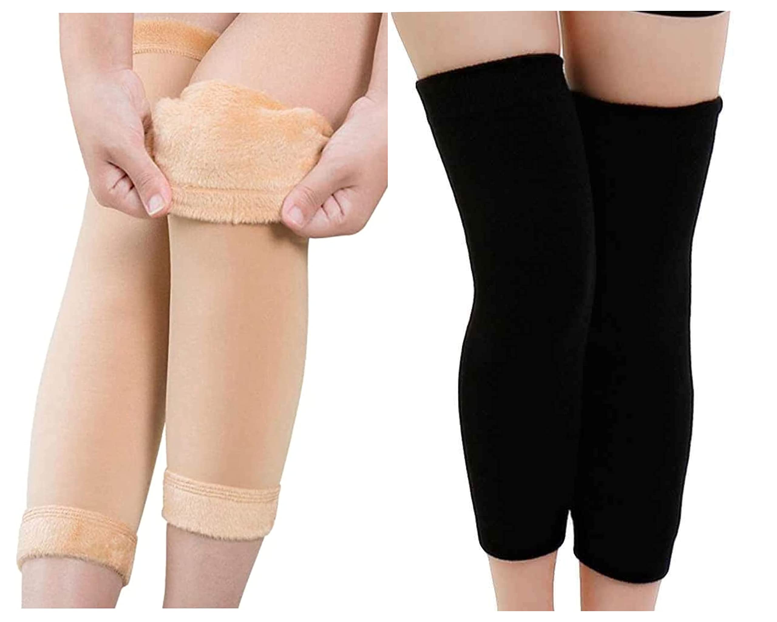 pinkit Women Men Warm Over Knee Winter Fleece Fur Leg Warmer Knee Warmer High Socks (Color- Black and Beige)-picture-47
