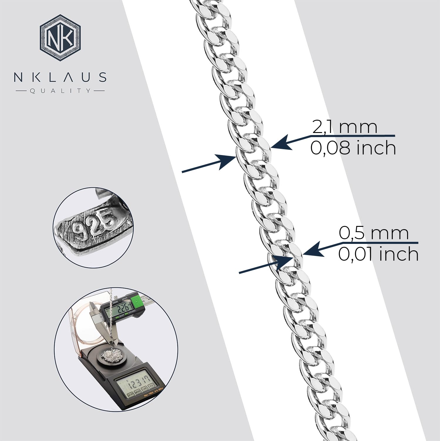 NKlaus Unisex plata de ley 925 plata