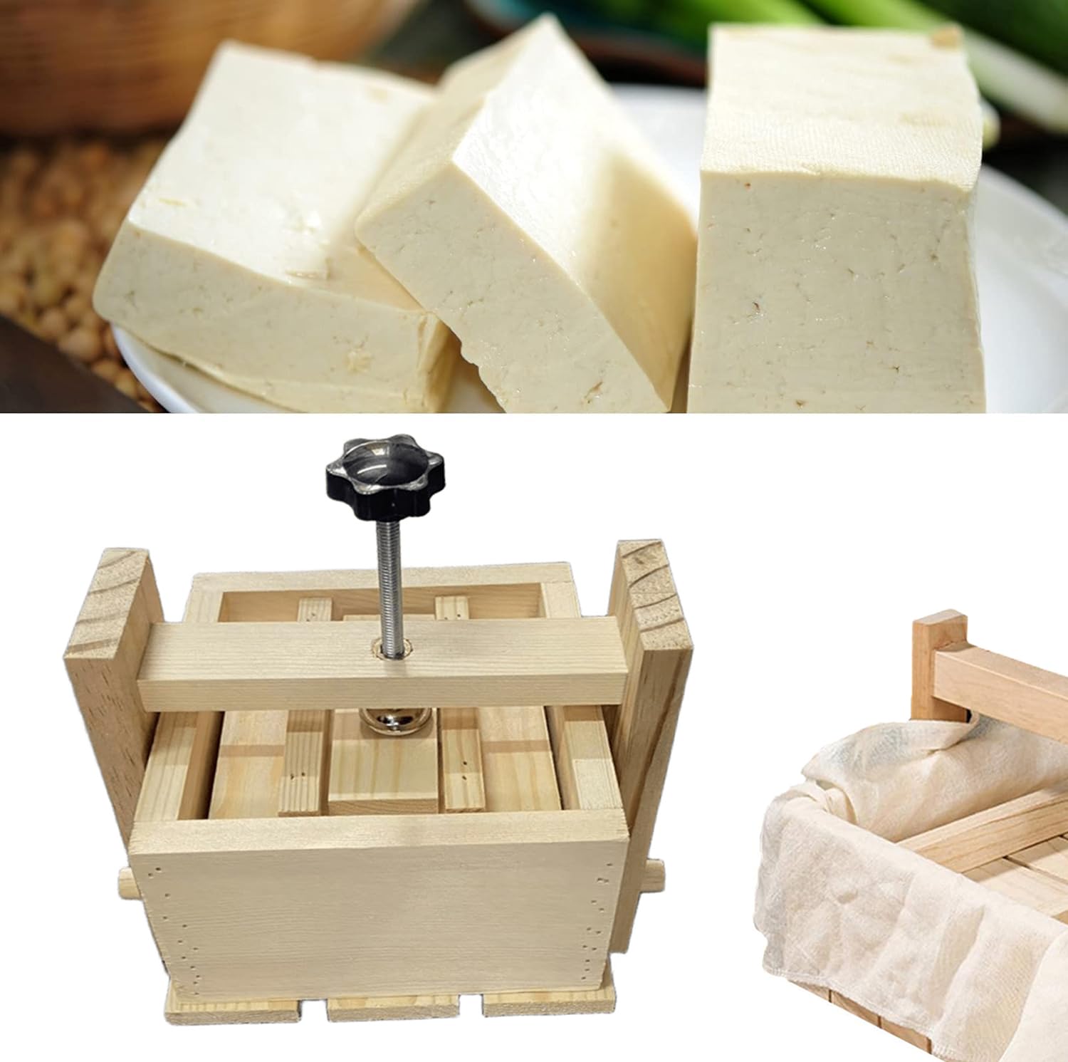 Générique Presse à Tofu, Tofu Presse Moule en Bois Tofu Égouttoir, Enlever Facilement l'eau du Tofu, Maison Tofu Maker Presse Moule Kit pour la Fabrication de Tofu, Fromage, Presse Tofu