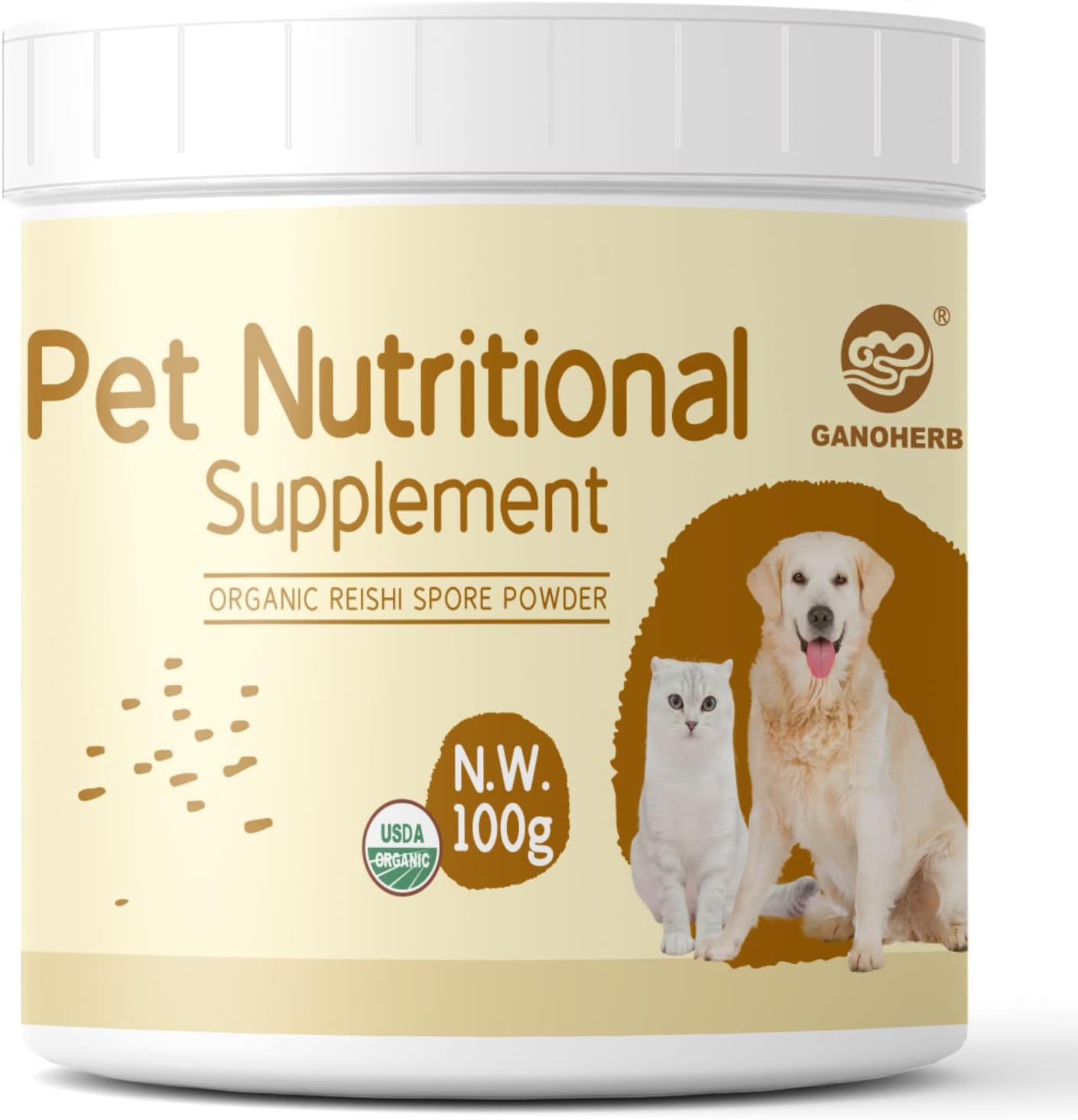 GANOHERB Mushroom Immune Support for Dogs and Cats, Supplement with 100% Organic Reishi Mushroom Powder (Wall-Broken Ganoderma Lucidum…