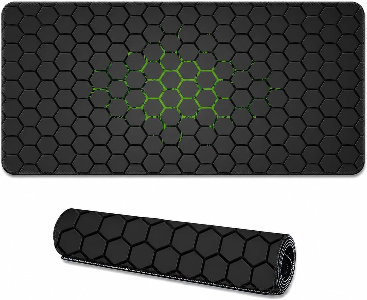 McStorey 90x40 cm Mouse Pad, Neon Yeşil Petek Desenli Büyük Mouse Pad, Kaymaz Kauçuk Tabanlı, Dikişli Kenarlı 3 mm Klavye ve Mouse Altlığı, XXL Desk Mat