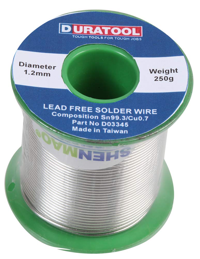 DURATOOL Lead-Free Solder Wire 1.2mm, 250g Reel, Sn99.3/Cu0.7, High Activity Rosin Flux, RoHS Compliant - D03345