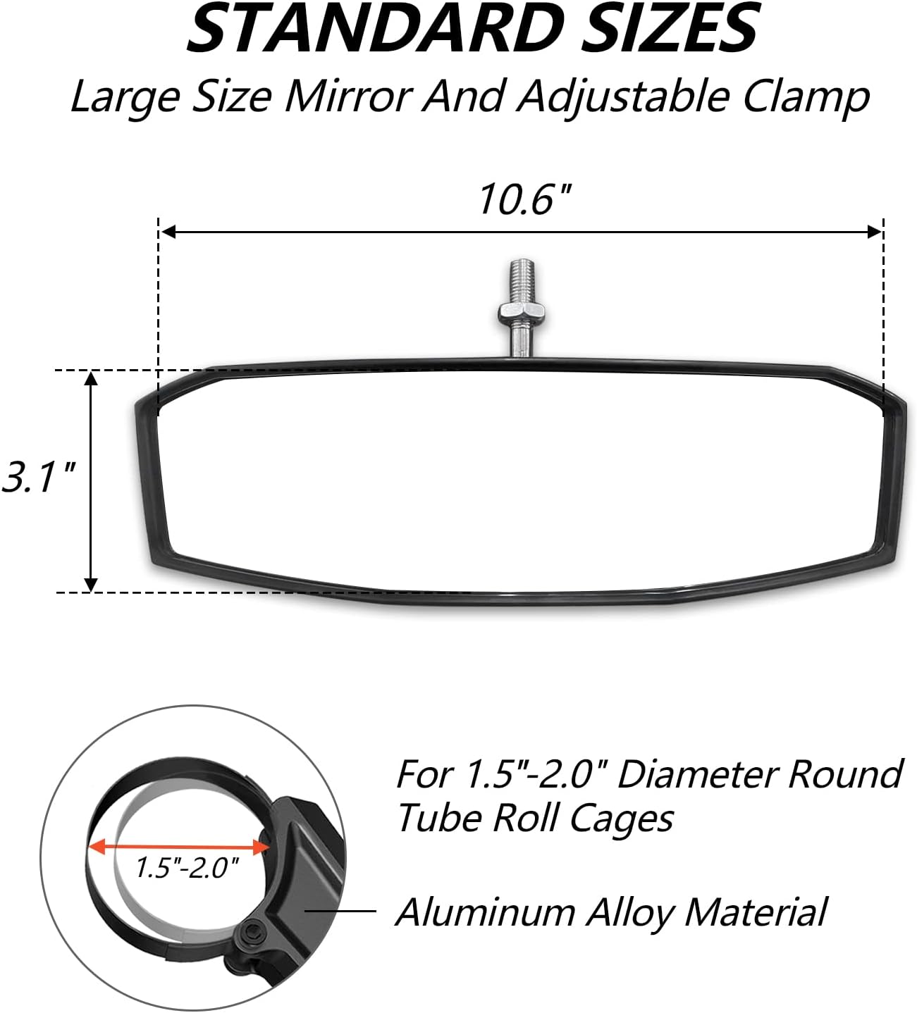 UTV Rearview Mirror for 1.5" to 2.0"Inch Roll Cage, New RZR Mirrors with Simple Adjustment of Viewing Angle, Compatible with Polaris RZR, Can Am Commanders, Honda Pioneer SXS, Kawasaki Mule