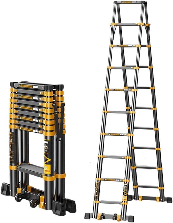 XZGDEN Ladders,Black Telescoping Ladder A-Frame Aluminum Extension Ladder, Portable Heavy Duty Multi-Purpose Telescopic Ladder with Slip-Proof Feet, Load 330Lb (Color : 2.7m+2.7m(9ft+9ft)) : Tools & Home Improvement