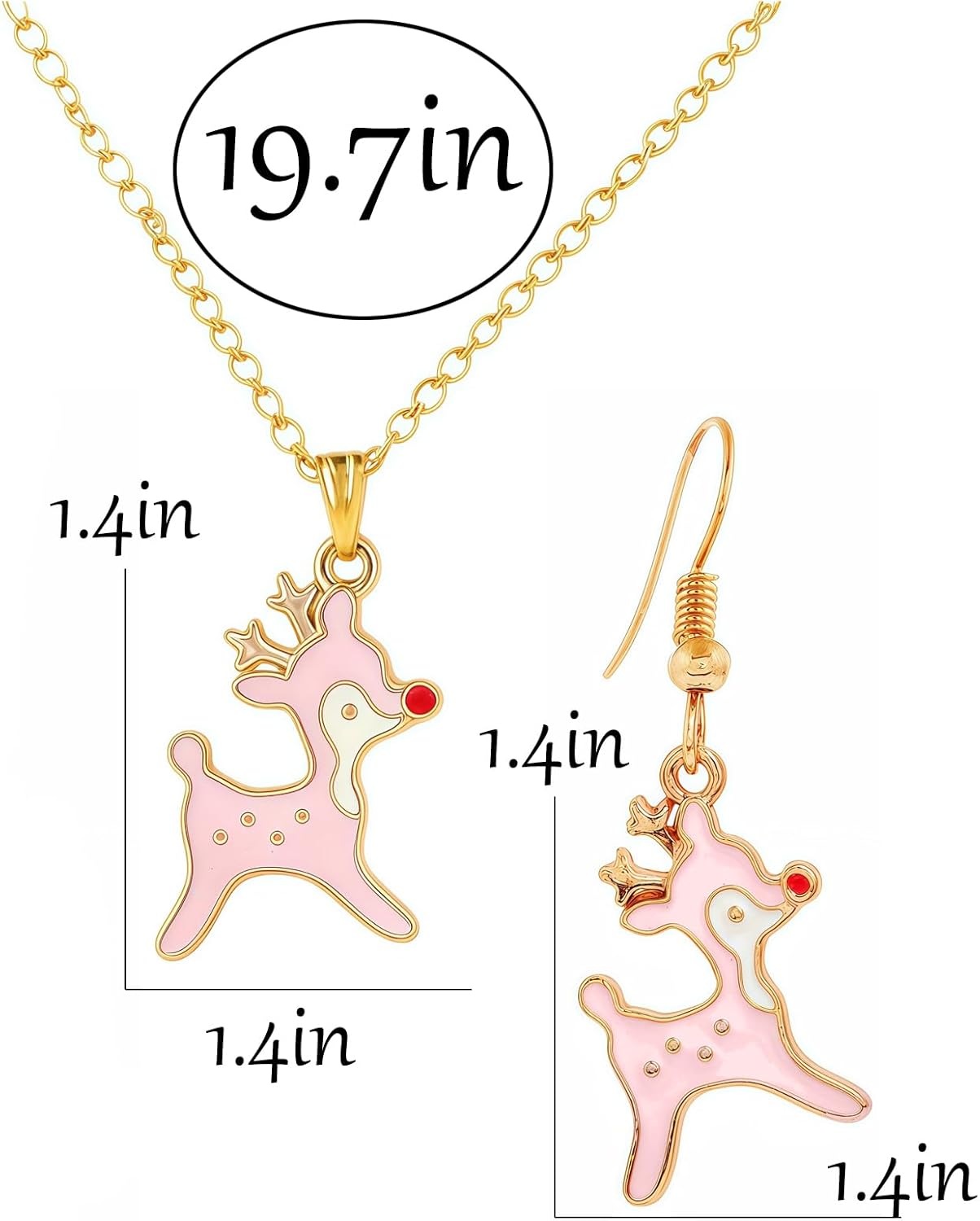 Christmas Jewelry Set for Women 3pcs Cute Stainless steel reindeer pendant necklace earring set Christmas Outfits Party Holiday Jewelry Gifts - Image 3