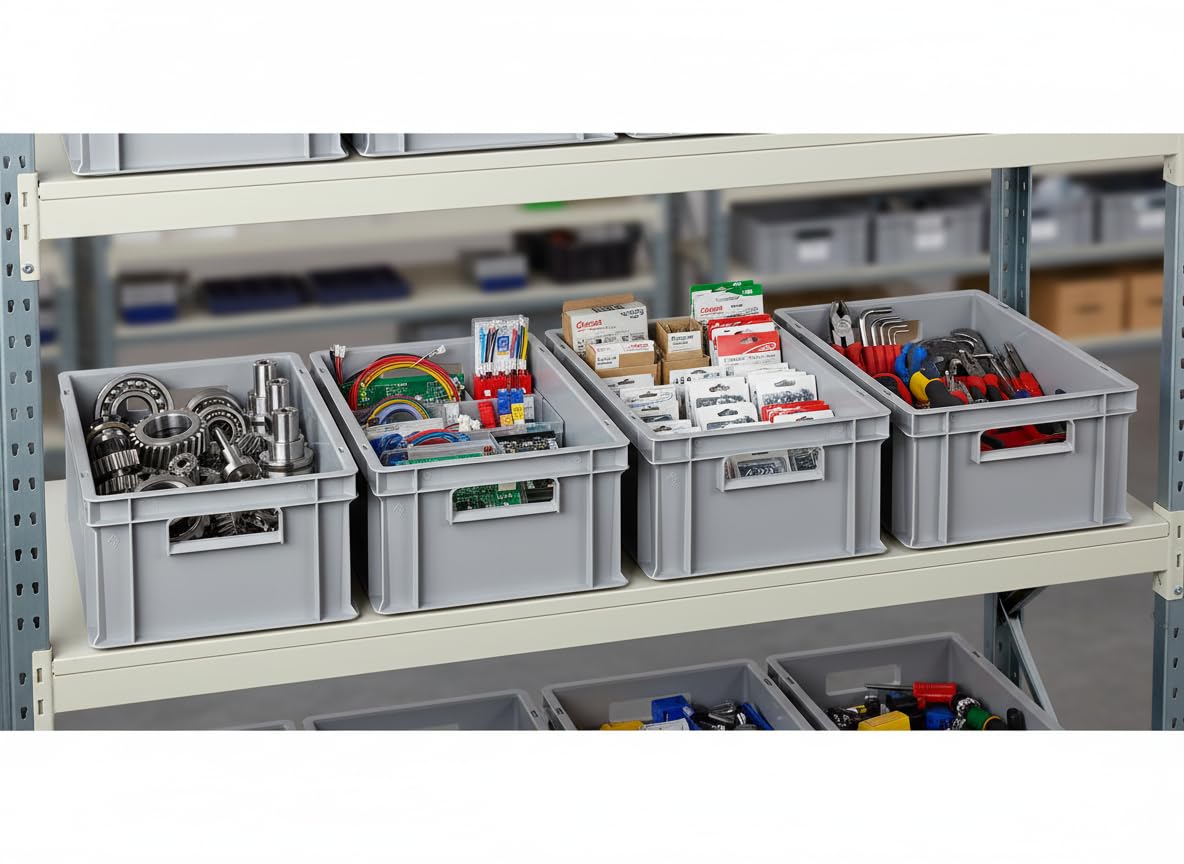1a-TopStore 4 Stk. Euroboxen EB-417, grau, 40x30x17,5 cm (LxBxH), grau, Volumen: 16,5 Liter, lebensmittelecht, 2 Grifföffnungen