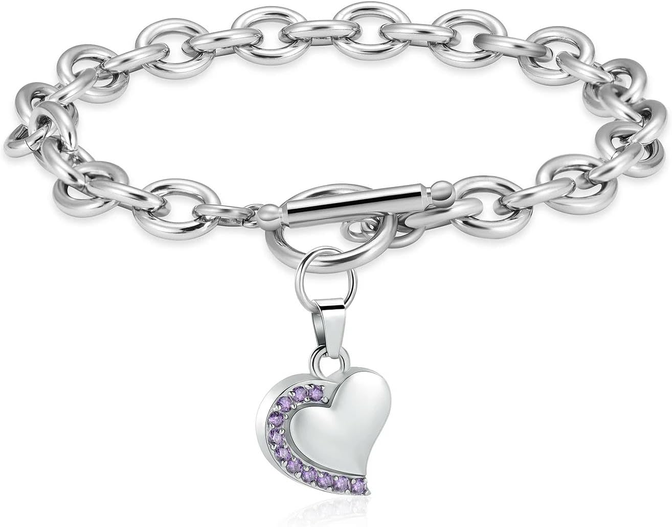 BIAIHQIE Cremation Urn Bracelet for Ashes Stainless Steel Love Heart Inlaid Crystal Pendant Keepsake Memorial Hand Chain-Blue