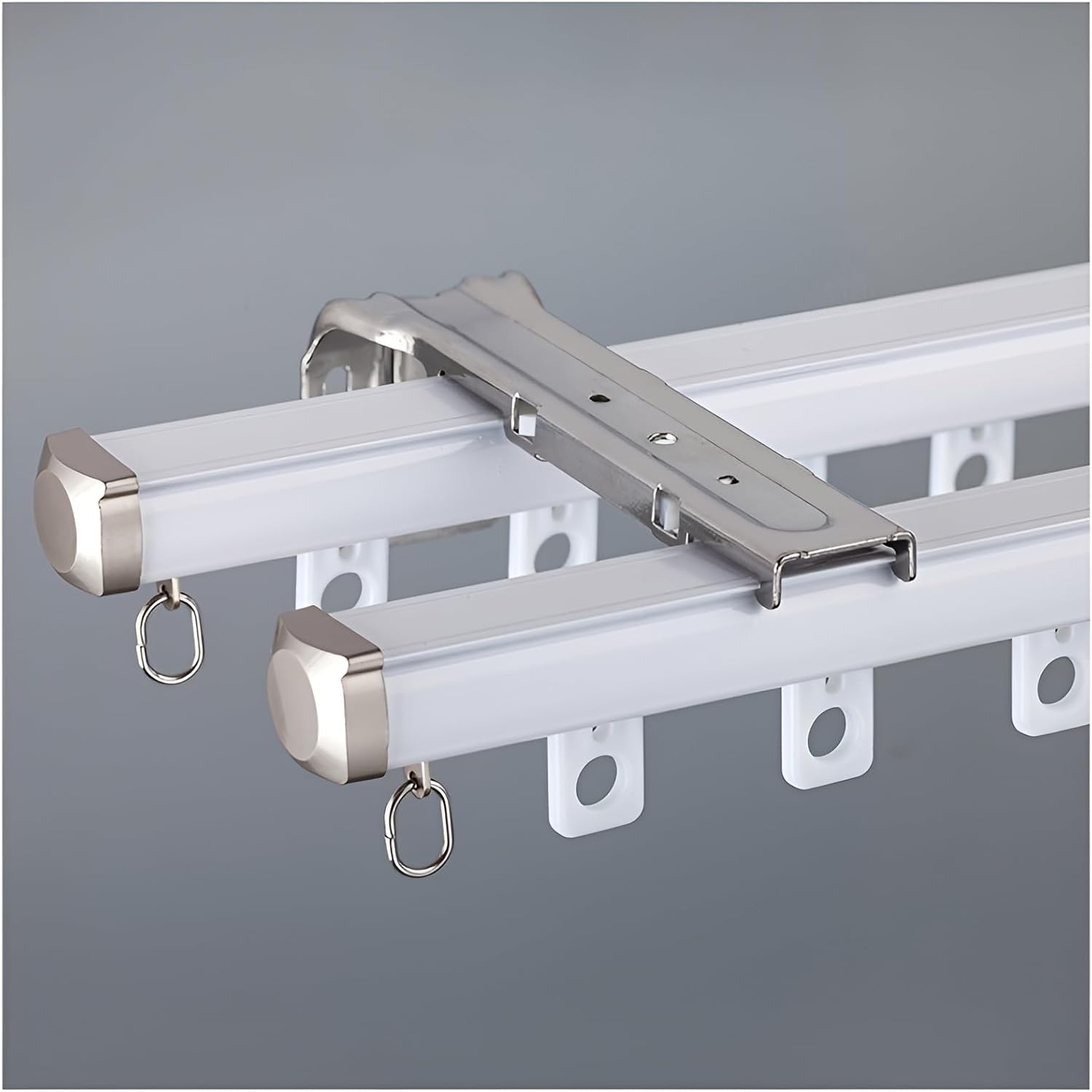 Double Curtain Rod (Ceiling & Wall Mount) Slide-Down Curtain Track Roman Rod Room Divider Curtain Rail with Silent Roller Need to Drill Easy Install