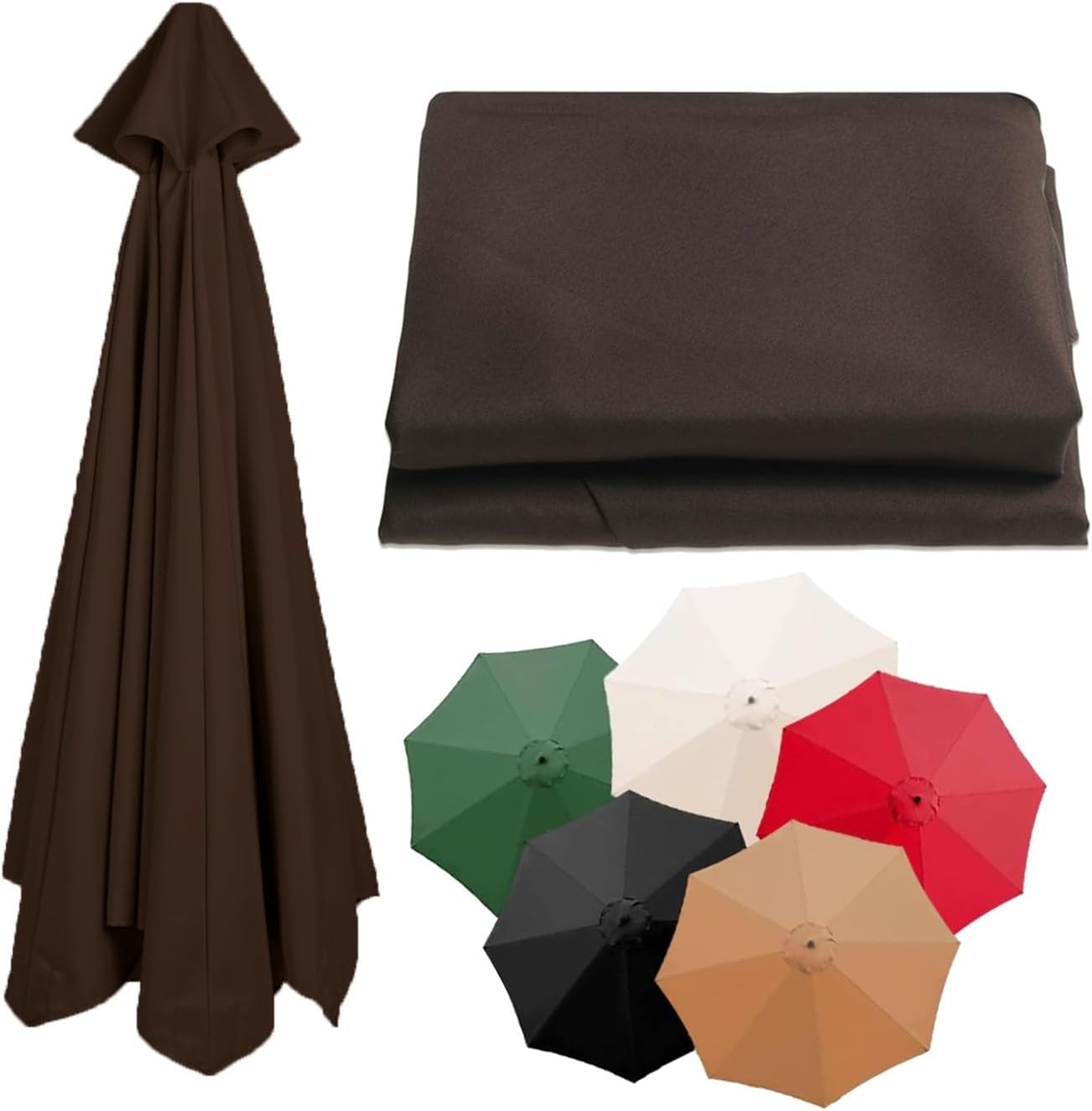 Replacement Parasol canopy, Patio Umbrella Replacement Canopy for 6.5ft/9ft/10ft 8 ribs/6 ribs, Outdoor Table Market Yard Umbrella Replacement Top Cover rainproof UV blocking(Color:Coffee,Size:3.0m/10